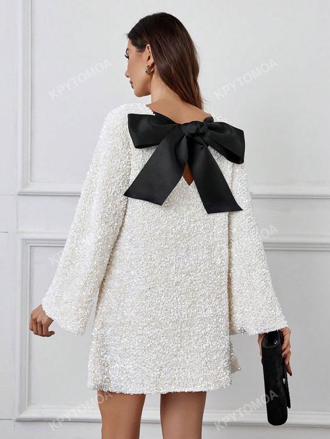 Women's Long Sleeve Back Tie Glitter DressI discovered amazing products on SHEIN.com, come check them out! Backless Sequin Dress, Long Sleeve Sequin Dress, Valentines Day Dresses, Eve Dresses, New Years Dress, Long Sleeve Sequin, New Years Eve Outfits, Glitter Dress, Sparkly Dress