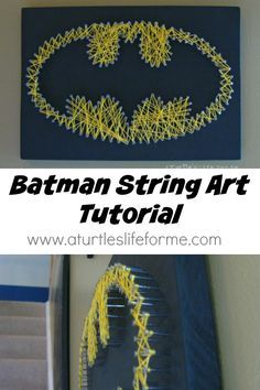 Batman String Art Tutorial- just a few easy steps and you can create your own personalized wall art for very little money! Batman Gifts For Men, Batman Crafts, Batman Things, Batman Diy, Batman Room, Diy String Art, Wall Art Tutorial, Nail String, String Art Tutorials