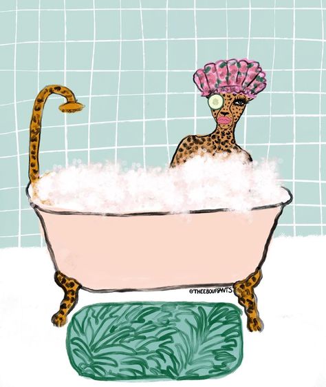 Kendra Dandy - Artist on Instagram: “Rub a dub dub, glam cheetah in a tub 🛁 🐆 New work, print available on @society6 💗” Cheetah Illustration, Cheetah Print Poster, Cheetah Watercolor Painting, Vintage Cheetah Illustration, Wall Art Cheetah, Elegant Decor, Dandy, Aesthetic Stickers, Wildlife Art