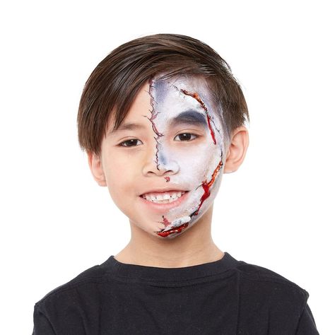 Zombie Face Paint | Halloween Kids Look | Snazaroo (US) Face Skeleton Makeup, Half Face Skeleton Makeup, Zombie Face Paint, Face Skeleton, Paint Halloween, Face Paint Ideas, Adult Face Painting, Zombie Face, Zombie Cat