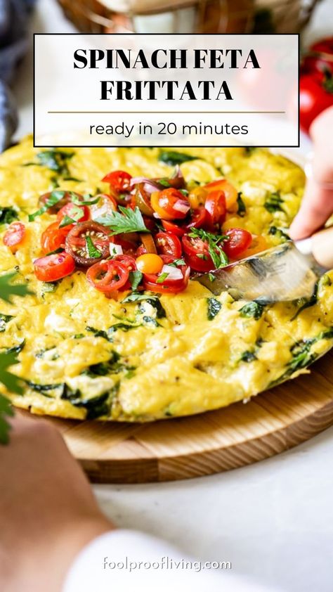 Spinach Feta Frittata on a board. Breakfast Fritatta, Spinach Feta Frittata, Spinach Frittata Recipes, Feta Frittata, Frittata Recipe, Raw Spinach, Spinach Feta, Simple Salad, Frittata Recipes