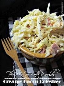 Olla-Podrida: The Best of Both Worlds Creamy Bacon Coleslaw Bacon Slaw, Vinegar Coleslaw, Creamy Coleslaw, Cabbage And Bacon, Cole Slaw, Pork Sandwich, Pulled Pork Sandwich, Pasta Salads, Coleslaw Recipe