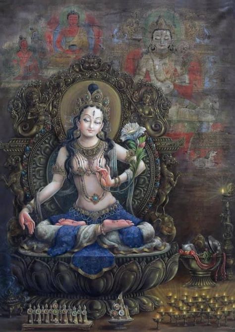 Newari Art, Goddess Tara, Buddhist Goddess, Tibet Art, Nepal Art, Tantra Art, Buddhist Art Drawing, White Tara, Thailand Art