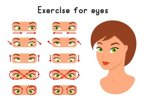 A set of exercises for the eyes for bett... | Premium Vector #Freepik #vector #people Eyes Exercise, Muscle Exercises, Better Vision, Challenge Instagram, World Smile Day, Eye Close Up, Drawing Eye, Drawing Eyes, Eye Logo