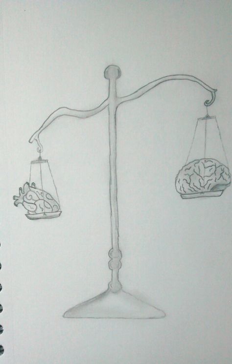 Drawing, heart and brain on a balance scale Heart And Brain Scale Tattoo, Brain And Heart Tattoo, Drawing Heart, Heart And Brain, Scale Tattoo, Balance Scale, Scale Drawing, Head And Heart, Heart Drawing