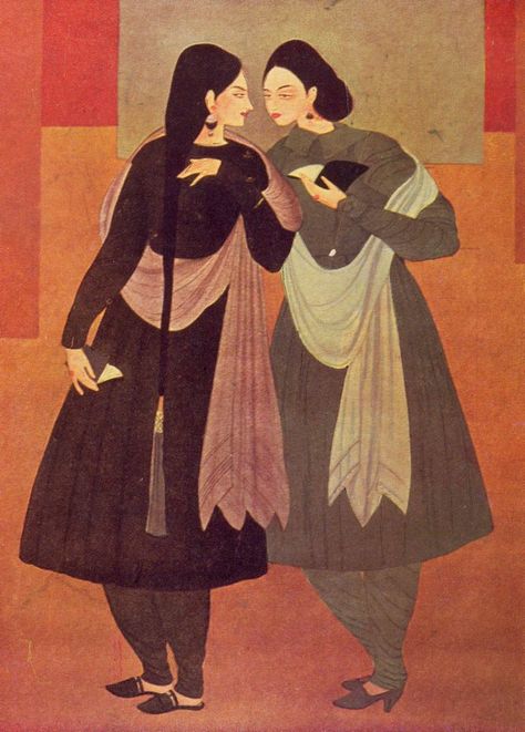 Abdur Rahman Chughtai, Pakistani Art Paintings, Pakistani Illustration, Chughtai Paintings, Pakistani Folk Art, Pakistan Illustration, Pakistan Art, Pakistani Art, South Asian Art