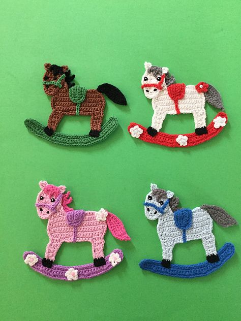 Craft Passions Rocking Horse Pattern, Horse Applique, Crochet Puff Flower, Crochet Applique Patterns Free, Group Portrait, Crochet Horse, Horse Pattern, Manta Crochet, Haken Baby