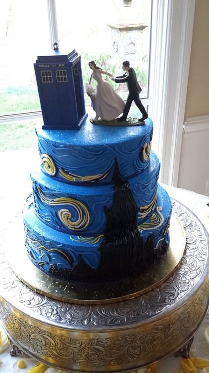 Dr. Who Inspired Cake Wedding Themes Blue, Geek Wedding Cake, Doctor Who Wedding, Nerd Wedding, Geeky Wedding, Nerdy Wedding, Starry Night Wedding, Love Cake Topper, Geek Wedding