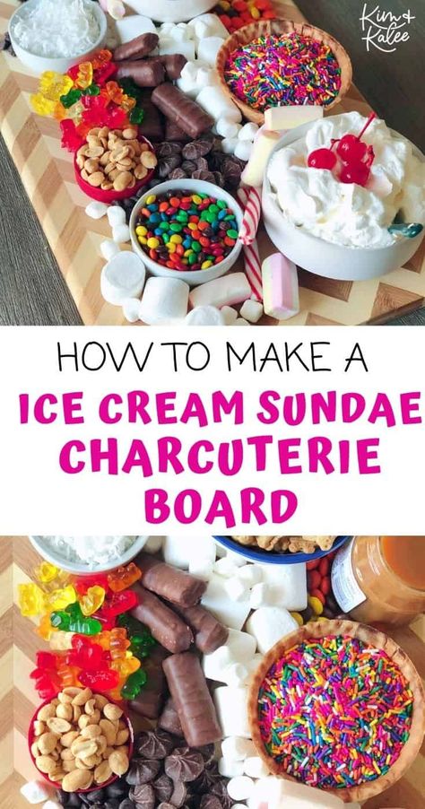 Charcuterie Ice Cream Board, Ice Cream Bar Charcuterie, Ice Cream Topping Charcuterie Board, Ice Cream Sundae Board, Ice Cream Sunday Ideas, Ice Cream Sundae Party Ideas, Sunday Bar Ideas Ice Cream, Sundae Charcuterie Board, Ice Cream Charcuterie Board