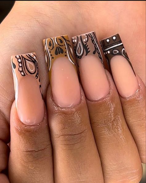 #djeldn #djegelx #djepressons #gelxnails #apresgelx #notpolish #bornprettynailart #nailtech #nailtutorials #nailenthusiast #3dnailart #nailartist #londonnailtech #londonnails #kentnnailtech #dartfordnailtechnician #editorialnails #atlnails #dubainails #vogueuk #cosmopolitan Kanye Inspired Nails, Brown Bandana Nails, Gangster Nails, Bandana Nails, Time Nails, Future Nails, Elegant Touch Nails, Smile Lines, London Nails