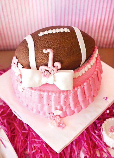 pink-football-cake Pink Football Party, Girl Football Party, Football Tutu, Pink Powder Puff, Powder Puff Football, Concession Stand Food, Desert Inspiration, Football Treats, Football Parties