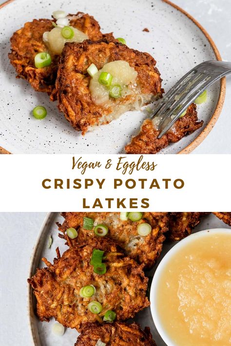 Homemade Latkes, Potatoes Latkes, Pancake Recipe No Eggs, Homemade Potato Pancakes, Vegan Latkes, Vegan Potato Pancakes, Vegan Pancake Recipe, Latke Recipe, Vegan Potatoes