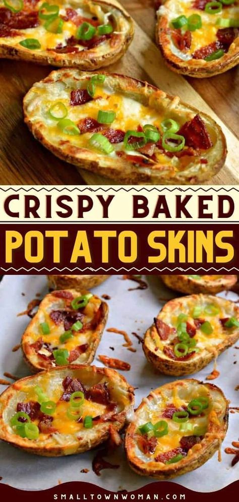 Crispy Potato Skins, Baked Potato Skins, Crispy Baked Potatoes, Football Snacks, Finger Foods Easy, Superbowl Party Food, Potato Skins, Super Bowl Food, Football Food