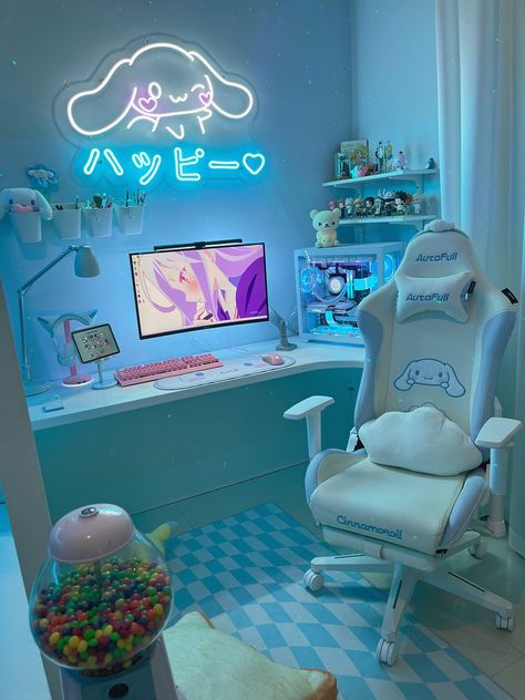 Games Room Inspiration, Gamer Setup, Gamer Room Decor, Pc Gaming Setup, Video Game Room Design, Anime Room, Gaming Room Setup, Cute Room Ideas, Gamer Room