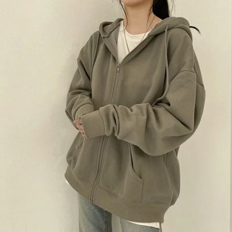 Closette Zip-Up Hoodie | YesStyle Korean Zip Up Hoodie Outfit, Hoodies Winter Outfit, Cute Zip Up Hoodies, Zipped Up Hoodie, Zipup Jacket Outfits, Zip Up Hoodie And Jeans Outfit, Zip Uo Hoodie Outfit Aesthetic, Basic Zip Up Hoodie, Hoodie Cute Outfit