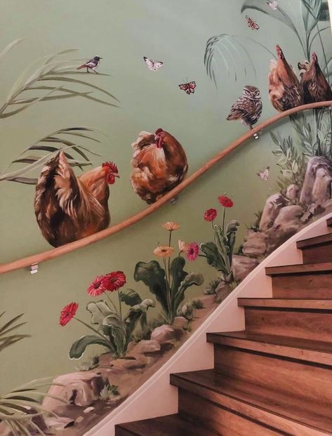 Staircase Art, Flowers Painted, Wall Murals Painted, Wall Art Wallpaper, Hallway Ideas Entrance Narrow, Mural Wall Art, Hallway Ideas, Entrance Hallway, Wallpaper Wall