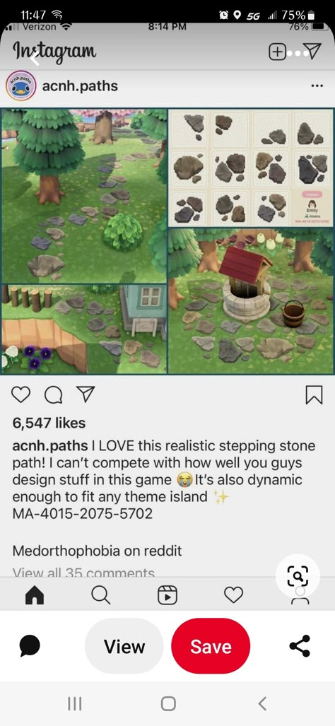 Acnh Pathways Stone, Stone Walkway Animal Crossing, Animal Crossing Stones Code, Stepping Stone Path Animal Crossing, Animal Crossing Stepping Stone Design, Animal Crossing Landscaping, Stepping Stone Animal Crossing, Acnh Moss Path Code, Grassy Stone Path Acnh