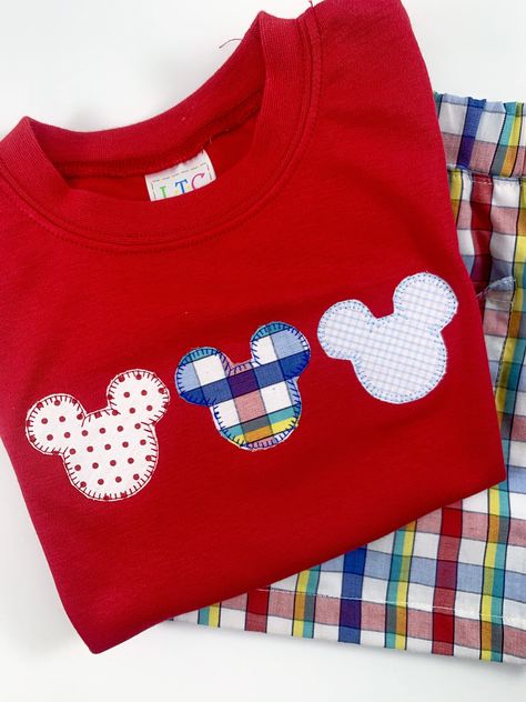 Disney Applique, Fabric Mouse, Kids Disney Shirts, Monogram Jacket, Mickey Mouse Head, Disney Ideas, Mickey Head, Applique Shirts, Gingham Fabric