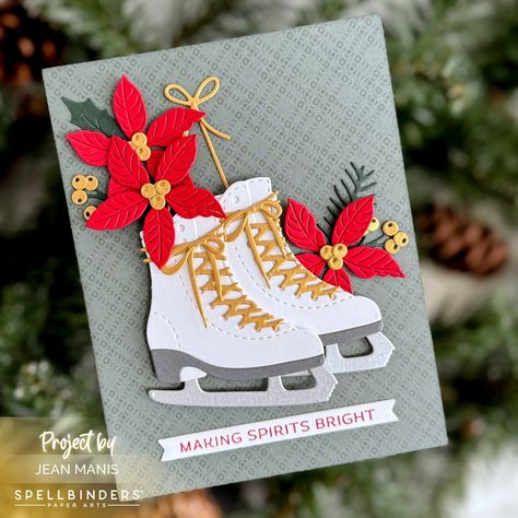 Spellbinders | Skating into the Holidays - Right as Rain Stash Ideas, Christmas Skating, Xmas Art, Christmas Ice Skates, Making Spirits Bright, December Birthday, Spellbinders Cards, Card Techniques, Ice Skates