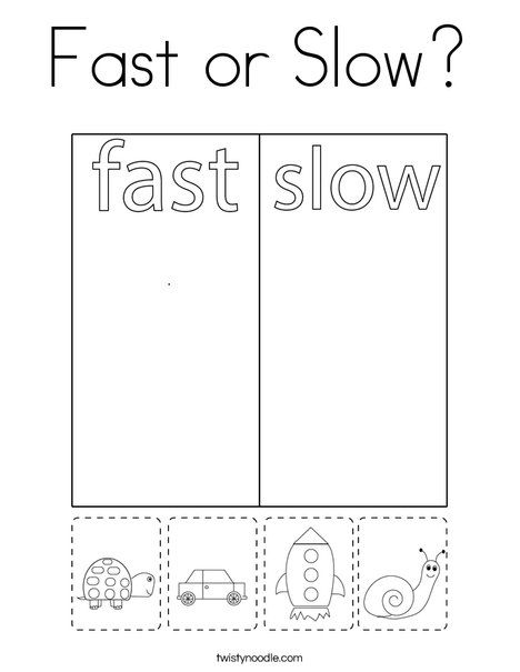 Fast or Slow Coloring Page - Twisty Noodle Twisty Noodle Worksheets, Fast And Slow Worksheet, Opposite Worksheets Preschool, Fast And Slow Activities Preschool, Opposites Worksheet Preschool, English Activities For Preschool, Opposites Preschool, Ingles Kids, Twisty Noodle