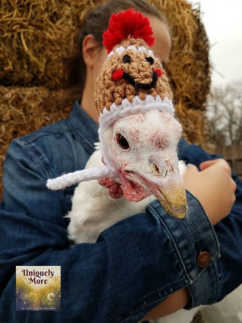 Poultry Hat Crochet Pattern, instant download. This is not the finished item,it is a crochet pattern. A crochet pattern is the instructions for making the item.  If you want the finished item please check out my Etsy store www.etsy.com/shop/uniquelymore  There are no refunds on crochet patterns.  The crochet pattern has instructions for 3 sizes: Banty/Small Chicken, Full Size Chicken/Duck and Turkey/Goose. These are so cute for poultry that you use for therapy, take to nursing homes or schools, Chicken Hat Crochet Pattern, Gingerbread Hat, Goose Hat, Chicken Outfit, Chicken Accessories, Duck Hat, Chicken Sweater, Chicken Hats, Turkey Hat