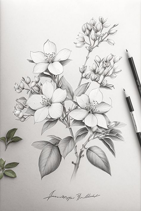 Jasmin flowers, Pencil sketch, Botanical art, Floral drawing, Fine art, Nature illustration, Black and white art, Flower sketch, Jasmin art, Graphite drawing, Realistic drawing, Detailed art, Flower illustration, Jasmin pencil art, Hand-drawn art, Artistic drawing, Plant art, Jasmin flower drawing, Art for home décor, and Botanical pencil sketch, nature-inspired, realistic, artistry, fine art, delicate blooms, flora and fauna, botanical sketch, nature lover, intricate details, hand-drawn, hortic Flower Sketch Pencil, Flora And Fauna Drawing, Floral Illustration Art, Realistic Flower Drawing, Illustration Black And White, Pencil Drawings Of Flowers, Pen Art Work, Flower Sketch, Nature Sketch