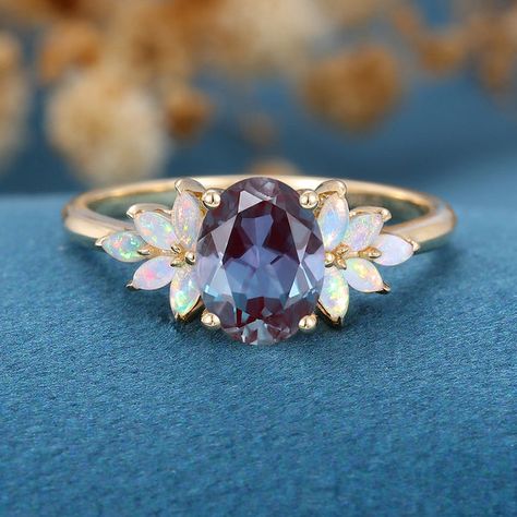 Purple Engagement Rings, Opal And Sapphire Ring, Opal Engagement Ring Rose Gold, Pretty Engagement Rings, Ring Inspo, Opal Engagement Ring, Engagement Ring Inspiration, Colored Stone Rings, Future Engagement Rings