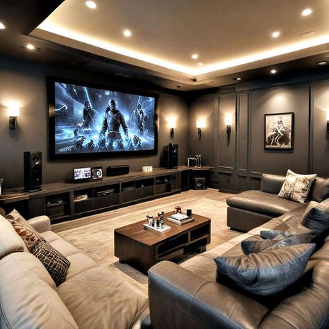 25 Cool Game Room Ideas for Every Gamer (2024) - Suite 101 Man Office Game Room, Move Room Ideas, Game Room For Him, Game And Theater Room, Man Cave Gaming Room Ideas, Teenage Games Room, Downstairs Game Room Ideas, Gamer House Aesthetic, Men Game Room Ideas Man Cave