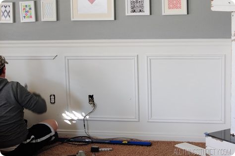 This is an inspiration to remind me that it's not as intimidating as I think it is.  [How to Install Molding Boxes] Wall Modeling, Applied Molding, Diy Board And Batten, Grey Dining Room, Trim Work, Home Fix, Diy Picture Frames, Wall Molding, Diy Picture