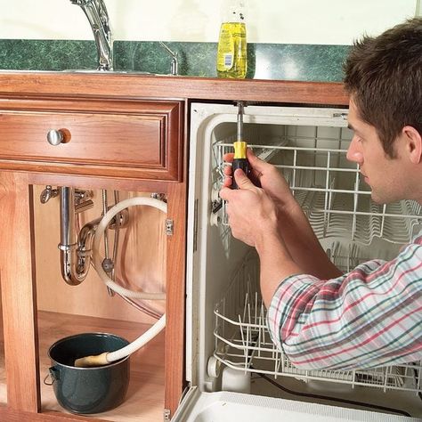 How To Install A Dishwasher, Dishwasher Installation, Kitchenaid Dishwasher, Diy Household Tips, Water Drain, The Family Handyman, Homemade Cleaning Solutions, Diy Plumbing, Plumbing Repair