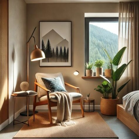 29 Majestic Mountain-Themed Bedroom Ideas - hausvibe Mountain Themed Bedroom, Mountain Bedroom Ideas, Mountain Bedroom, Minimalist Shelves, Bedroom Murals, Wooden Headboard, Modern Mountain, Handcrafted Decor, Minimalist Furniture