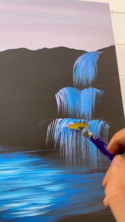 Waterfall Canvas Painting Easy, Acrylic Painting Ideas For Beginners Landscapes, Beginner Oil Painting Ideas Landscapes, Learning To Paint Beginners, Easy Painting Tutorials Step By Step, Waterfall Painting Watercolor, How To Paint Water With Acrylic, Water Painting Ideas, Water Landscape Painting