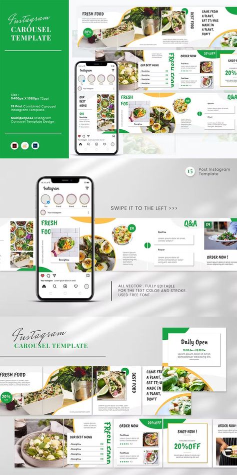 Food Carousel Post, Carousel Ads Design Ideas, Carousel Design, Carousel Post, Church Media Design, Food Template, Social Media Advertising Design, Website Ideas, Social Post