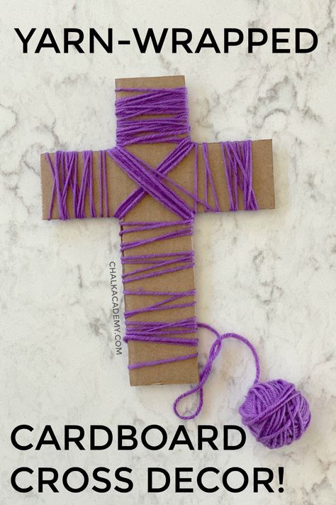 Yarn-wrapped cardboard cross decoration for Easter - recycled craft for kids #kidscrafts #Eastercraft #easter #cardboardcraft Yarn Cross Craft, Cross Crafts For Preschoolers, Easter Cross Crafts For Kids, Easy Easter Crafts For Kids Christian, Cardboard Easter Crafts, Forgiveness Activities For Kids, Lent Crafts For Kids, Easter Cross Crafts, Cross Crafts Diy