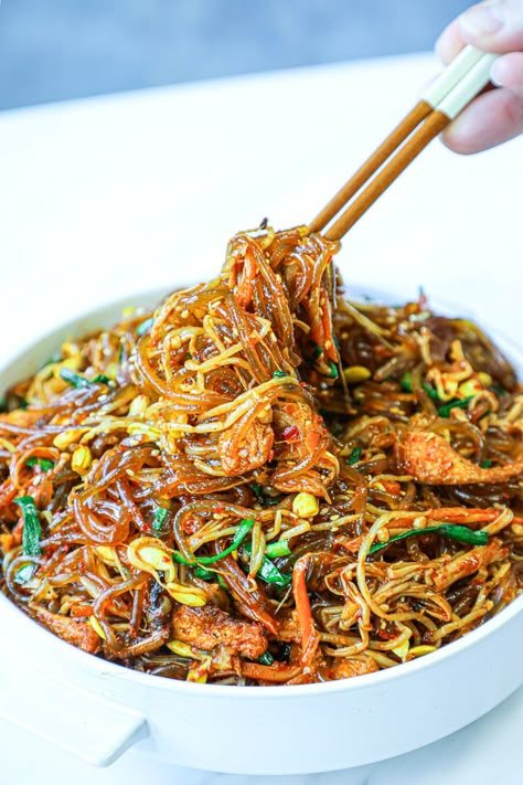 Spicy Japchae Recipe & Video - Seonkyoung Longest Japchae Recipe, Korean Glass Noodles, Seonkyoung Longest, Korean Noodles, Thai Beef, Korean Recipes, Spicy Noodles, Glass Noodles, Easy Asian Recipes