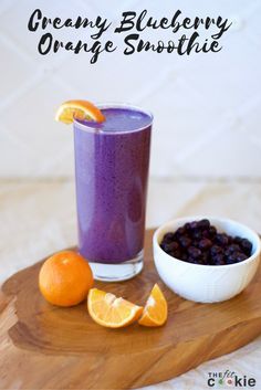 Creamy Blueberry Orange Smoothie - @thefitcookie #recipe #vegan #glutenfree @wymansfruit Blueberry Orange, Citrus Smoothie, Orange Smoothie, Blueberry Juice, Delicious Drink Recipes, Blueberries Smoothie, Summer Snacks, Berry Smoothie, Orange Recipes