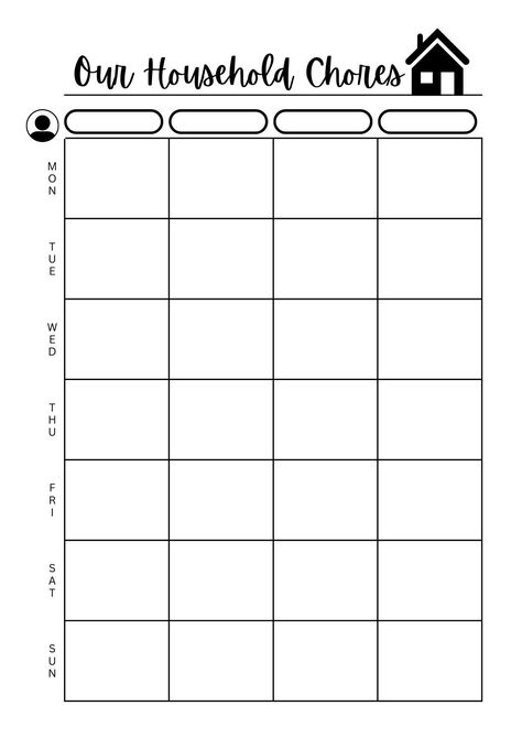 Family Weekly Chore Chart, Family Chores Schedule, Chore Charts For Adults, Chores Tracker, Simple Chore Chart, Chore Chart Family, Household Chores List, Household Chores Chart, Chore Chart Pictures