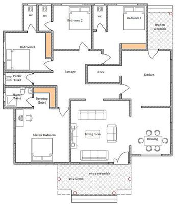 House Plan Id-17116, 3 Bedrooms With 2578+1282 Bricks And 99 Corrugates 859 Bungalow House Floor Plans, Brick House Plans, Four Bedroom House Plans, 4 Bedroom House Designs, Single Storey House Plans, Three Bedroom House Plan, Bungalow Floor Plans, Bungalow Style House Plans, Affordable House Plans