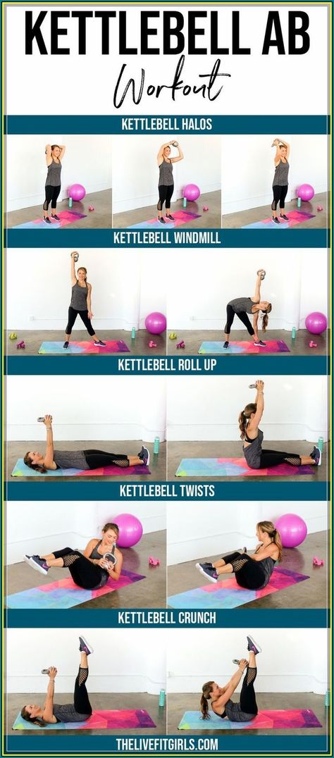 (ad) Inverted Curl to tummy Press ... A. Stand once feet hip-width set against apart, holding dumbbells in belly of thighs, palms facing body. B. bend elbows ... Kettlebell Ab Workout, Kettlebell Workout Routines, Beachbody Workout, Kettlebell Benefits, Kettlebell Abs, Kettlebell Challenge, Fitness Studio Training, Kettlebell Cardio, Kettlebell Training