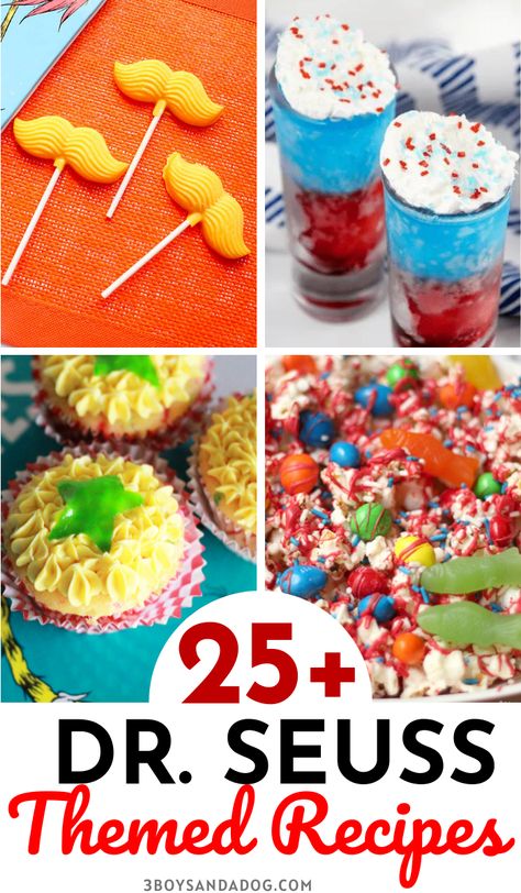 Check out this list of Dr. Seuss Themed Recipes! They're the perfect treats for Dr. Seuss and Cat in the Hat fans. You'll love having these yummy-themed treats! Dr Seuss Treats, Seuss Snacks, Dr Seuss Snacks, Fun Cake Pops, Cake Push Pops, Themed Recipes, Ham Breakfast, Themed Treats, Hat Tea Party