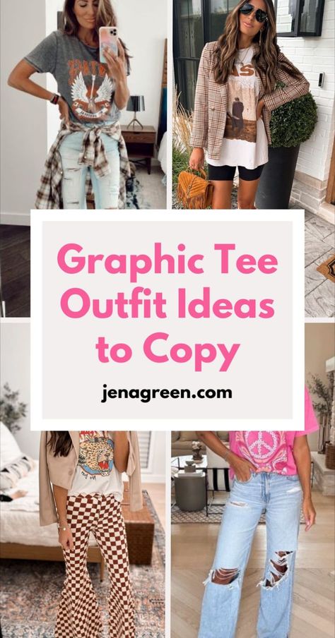 If you love a good graphic tee outfit, you’re in the right place! This post is all about how to style a graphic tee in the coolest ways. From casual to chic graphic tee outfits, we’re sharing every graphic tee outfit idea you need. Not sure what to wear with a graphic tee? Get the best graphic tee outfit inspiration right here! Jeans And Graphic T Shirt Outfit, Styling Graphic Tees, Style A Graphic Tee, T Shirt Styling, Target Run, Tee Outfits, Graphic Tee Outfit, Jeans Outfit Ideas, Graphic Tee Outfits