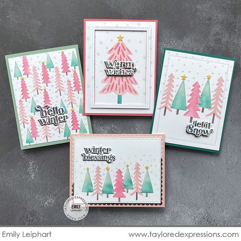 Winter Blessings, Cardstock Cards, Layering Stencils, Deco Foil, Christmas Sentiments, Dashing Through The Snow, Taylored Expressions, Hello Winter, Tree Cards