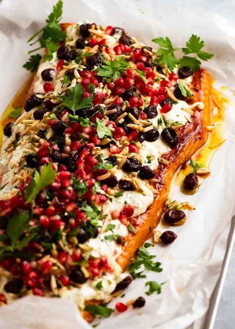 Christmas Baked Salmon on a platter, ready to be served Christmas Main Dishes, Recipetin Eats, Christmas Eve Dinner, Xmas Dinner, Recipe Tin, Easy Baked Salmon, Christmas Lunch, Christmas Food Dinner, Xmas Food