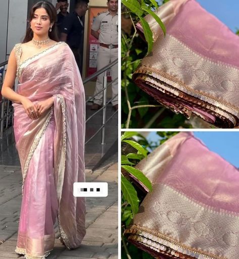 Grace and glamour in every fold. Inspired by Janhvi Kapoor, this pre-draped tissue silk sari with gotta and lace work is a masterpiece. 💖🌸 #MyProductMyPride #HandloomSari #Banaras #TissueSari #OOTD #naarishakti #nariinsaree #vocalforlocalindia #handwoven #weddingsaree #festivesarees #trendysaree #benarasisaree #celebsareestyles #bollywoodsarees Gotta Work, Janhvi Kapoor, Trendy Sarees, Silk Sari, New Edition, Saree Styles, Saree Wedding, Silk Sarees, Unique Pieces