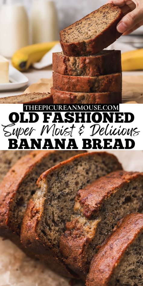 Dark Moist Banana Bread, Preppy Kitchen Banana Bread, Extra Banana Banana Bread, Moist Dense Banana Bread, Dark Banana Bread Recipe, Banana Bread Recipe Old Fashion, Old Fashion Banana Bread Recipes, Old Banana Bread Recipes, The Most Moist Banana Bread