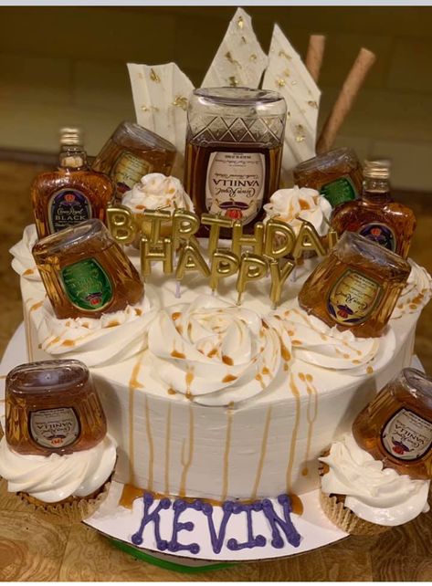 For the hubby Liquor Cakes, Alcohol Birthday Cake, Crown Royal Peach, Hennessy Cake, Liquor Cake, Butter Cream Icing, Cream Icing, 21st Birthday Cakes, Peach Cake