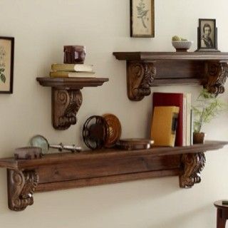 Pottery Barn Shelves, Corbel Shelf, Barn Wood Projects, Wood Furniture Design, Casa Country, Shelf Furniture, Casa Vintage, Indian Decor, Indian Home Decor