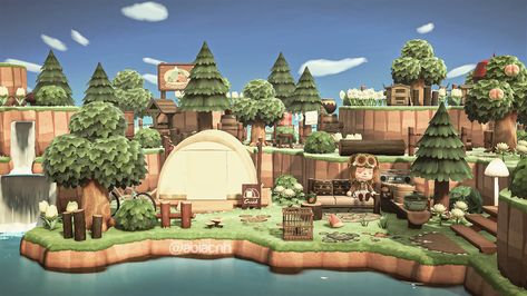 this is a campsite design inspired by forestcore and cottagecore designs, lotr the shire vibes Animal Crossing Campsite, Cottagecore Animals, Cottagecore Ideas, Cottagecore Animal Crossing, Acnh Cottagecore, Animal Crossing 3ds, Ac New Leaf, Animals Crossing, Forest Core