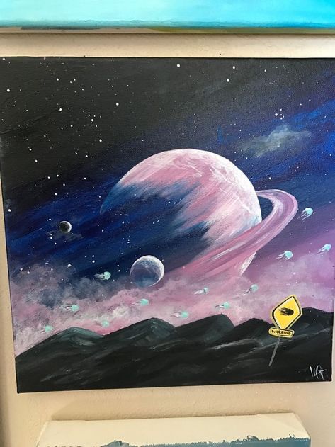 Galaxy Painting Acrylic, Space Paintings, Painting Space, Bird Painting Acrylic, Diy Abstract Canvas Art, Canvas Drawing, Space Painting, Planets Art, Spray Paint Art