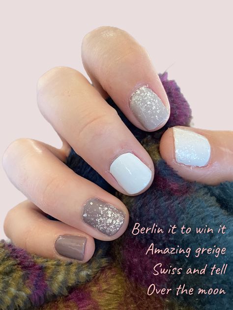 Over The Moon Color Street Combo, Swiss And Tell Color Street Combos, Winter Mani Pedi Combos, Color Street Over The Moon, Over The Moon Color Street, Winter Color Street Nails Ideas, Amazing Greige Color Street Combo, Color Street Amazing Greige, Color Street Amazing Greige Combo